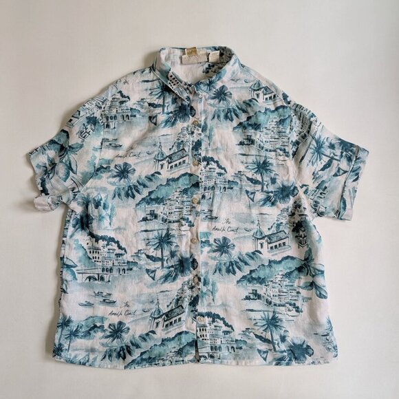 Cynthia Rowley Amalfi Coast Linen Women's Shirt Short Sleeve Sz Small Turquoise - Picture 9 of 11